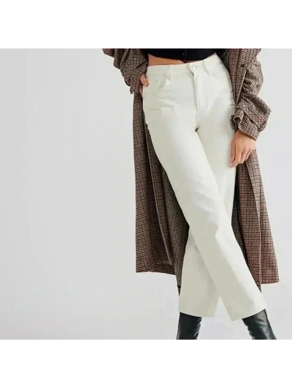 Free People We The Free Womens 29 White Button Fly Straight Leg
